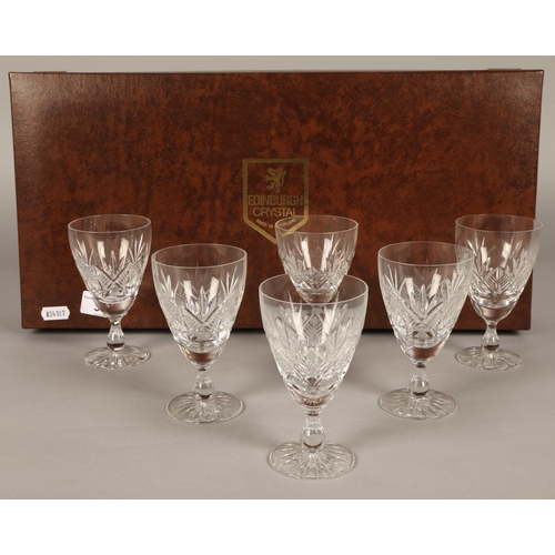 37 - Six boxed Edinburgh Crystal cut glass wine glasses 