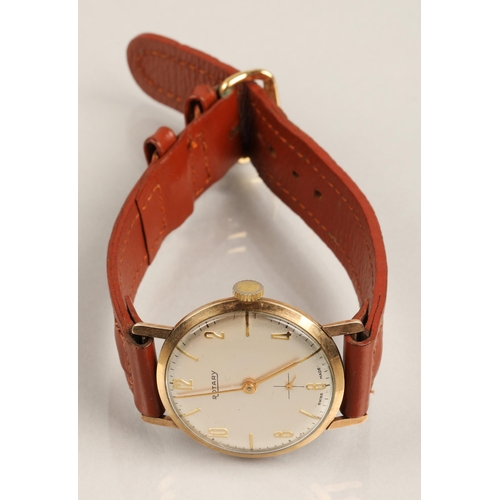 83 - 9ct gold vintage Rotary wristwatch on brown leather strap with case