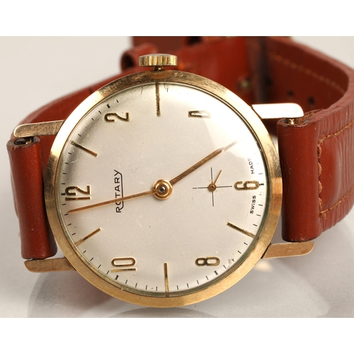 83 - 9ct gold vintage Rotary wristwatch on brown leather strap with case