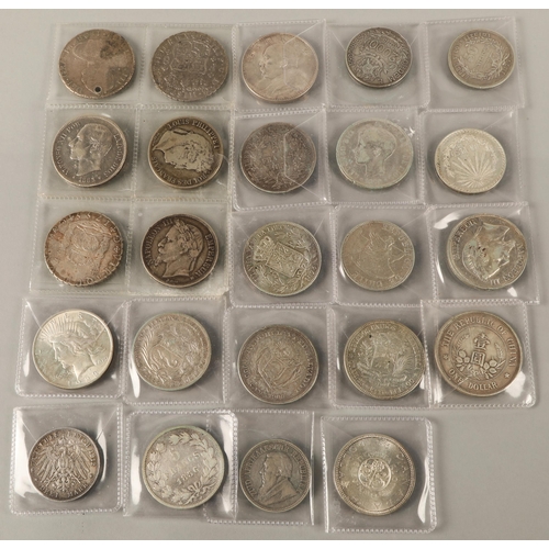 88 - Assorted silver and white metal world coins including France, China, South America, Germany, etc