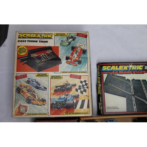 1110 - Scalextric to include many slot racing cars, C452 Think Tank boxed, C700 Dunlop Bridge boxed, C180 L... 