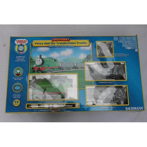 1122 - Bachmann G Scale garden model railway 90069 deluxe electric train set Percy and the Troublesome Truc... 