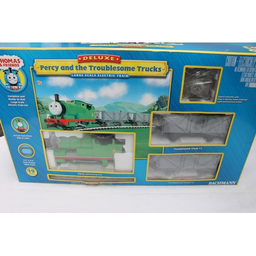 1122 - Bachmann G Scale garden model railway 90069 deluxe electric train set Percy and the Troublesome Truc... 