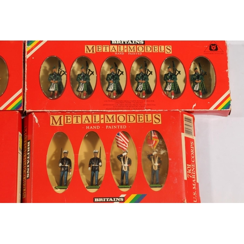 1137 - Britains Hand Painted Models to include 7035 US Marine Corps Set with Drum Major, 7301 US Marine Cor... 