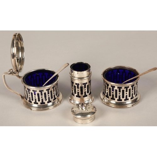 257 - George V condiment set, assay marked Birmingham 1922, Docker & Burn Ltd, 61.8g