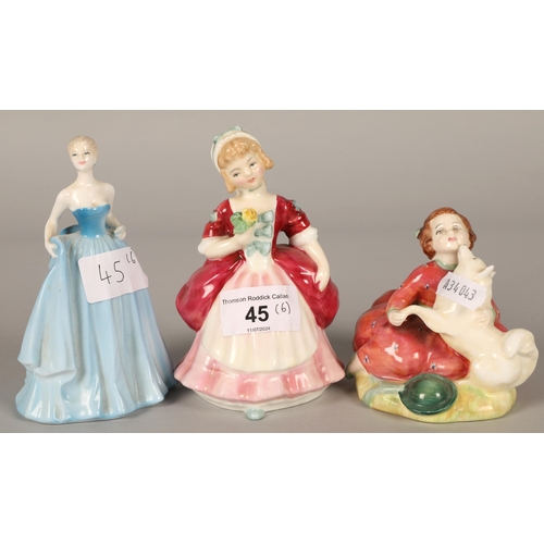 45 - Royal Doulton figures to include 'Valerie' HN2107 & 'Home Again' HN2167 & four assorted Coal... 