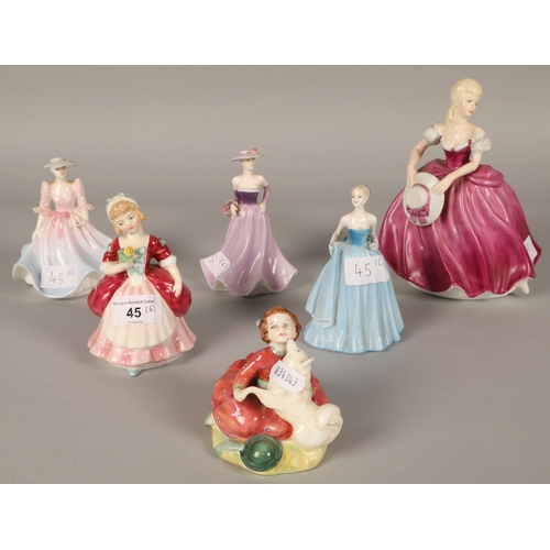 45 - Royal Doulton figures to include 'Valerie' HN2107 & 'Home Again' HN2167 & four assorted Coal... 