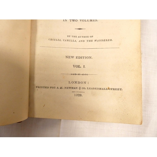 147 - (BURNEY FRANCES).  Evelina. 2 vols. Half red morocco. New Edition, 1829; also Frances Burney, Cecili... 