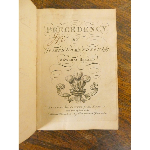 57 - EDMONDSON JOSEPH, Mowbray Herald.  Precedency. 14pp. Old calf gilt, a.e.g. Bookplate of th... 