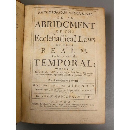 69 - GODOLPHIN JOHN.  Repertorium Canonicum or An Abridgment of the Ecclesiastical Laws of this Realm Con... 