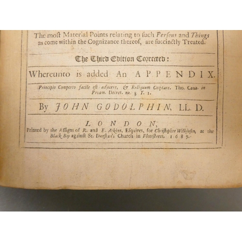 69 - GODOLPHIN JOHN.  Repertorium Canonicum or An Abridgment of the Ecclesiastical Laws of this Realm Con... 