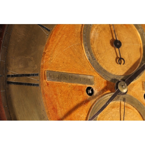 381 - Victorian mahogany drum head long case clock, the dial with two subsiduarys and named for James Ritc... 