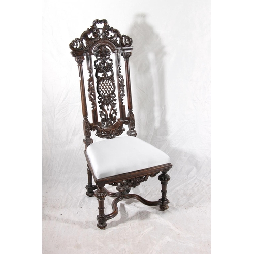 383 - Victorian carved high back chair in the William and Mary style, the ornate pierced and carved back o... 