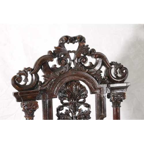 383 - Victorian carved high back chair in the William and Mary style, the ornate pierced and carved back o... 