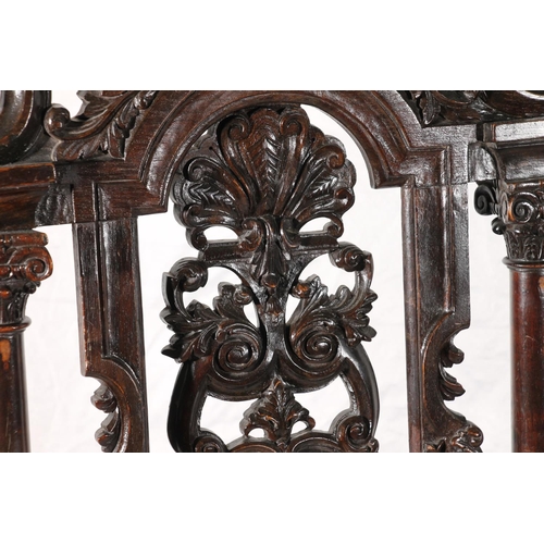 383 - Victorian carved high back chair in the William and Mary style, the ornate pierced and carved back o... 