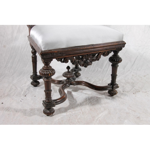 383 - Victorian carved high back chair in the William and Mary style, the ornate pierced and carved back o... 