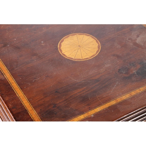 385 - Two Edwardian revolving bookcases with inlaid marquetry tops and slatted compartments, max H85cm.