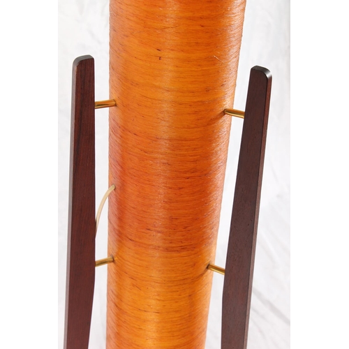 394 - Mid century teak framed rocket floor lamp in the manner of Novoplast, the circular orange fibreglass... 