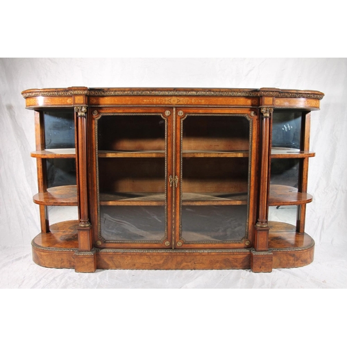 396 - Victorian burr walnut and marquetry credenza, the inlaid marquetry and gilt metal frieze over a pair... 