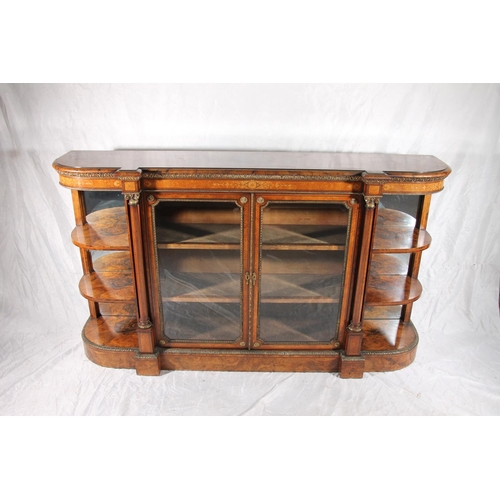 396 - Victorian burr walnut and marquetry credenza, the inlaid marquetry and gilt metal frieze over a pair... 