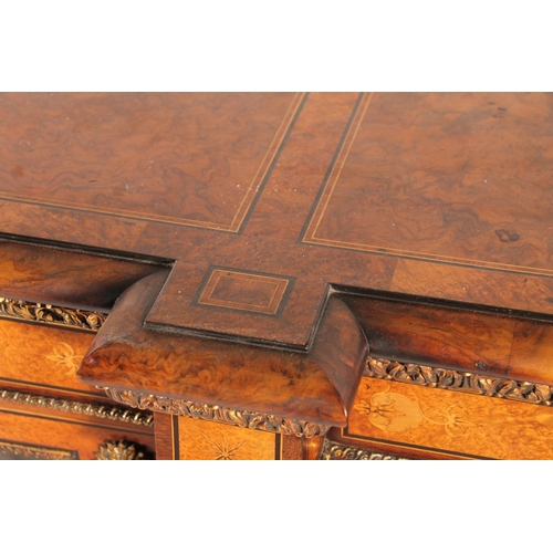 396 - Victorian burr walnut and marquetry credenza, the inlaid marquetry and gilt metal frieze over a pair... 