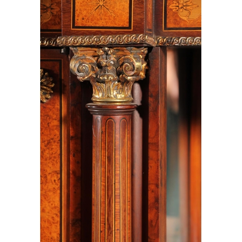 396 - Victorian burr walnut and marquetry credenza, the inlaid marquetry and gilt metal frieze over a pair... 