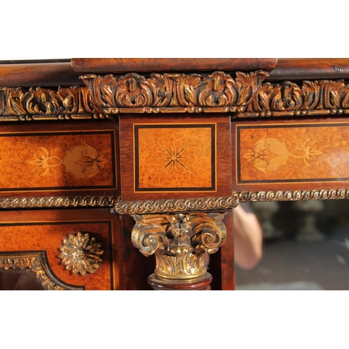 396 - Victorian burr walnut and marquetry credenza, the inlaid marquetry and gilt metal frieze over a pair... 