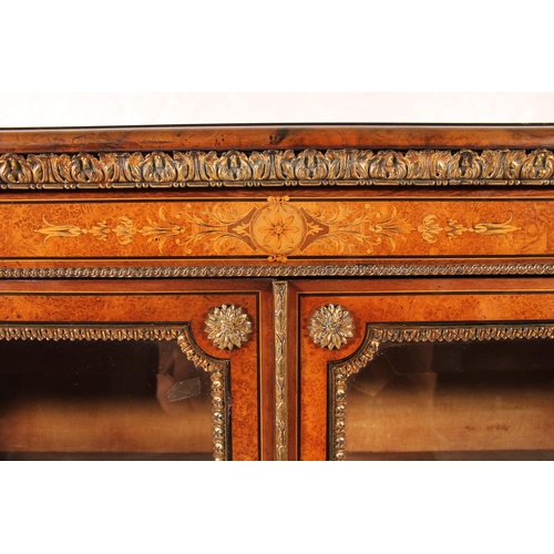 396 - Victorian burr walnut and marquetry credenza, the inlaid marquetry and gilt metal frieze over a pair... 