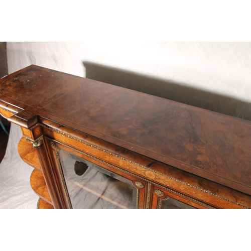 396 - Victorian burr walnut and marquetry credenza, the inlaid marquetry and gilt metal frieze over a pair... 