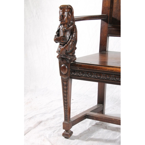 400 - 19thC continental high back chair, the plain panel back framed by figural pilasters, over a plain se... 