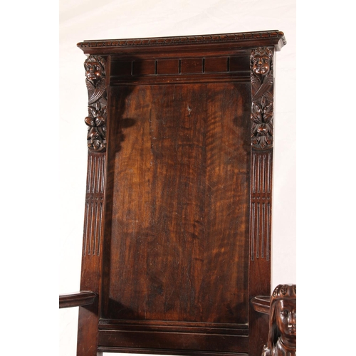 400 - 19thC continental high back chair, the plain panel back framed by figural pilasters, over a plain se... 