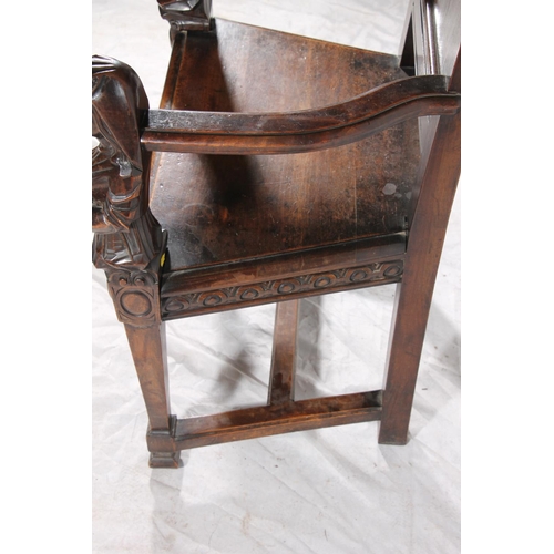 400 - 19thC continental high back chair, the plain panel back framed by figural pilasters, over a plain se... 