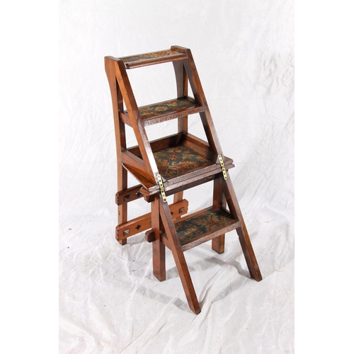 402 - 19thC Victorian metamorphic library steps chair, of a Puginesque style with gothic pierced back spla... 