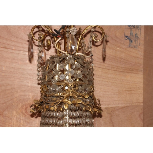 403 - French Empire style cut glass crystal and ormolu framed chandelier, of a waterfall tent and bag cons... 