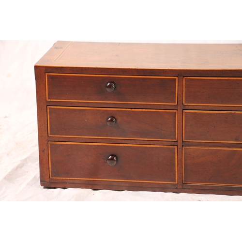 404 - Victorian mahogany specimen chest, the nine boxwood beaded drawers with turned bobbin handles, W95cm... 