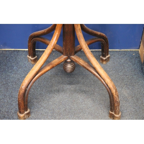 346 - Early 20thC bentwood coat and hat stand, ribbed ball finial over shaped hooks, shaped column leading... 