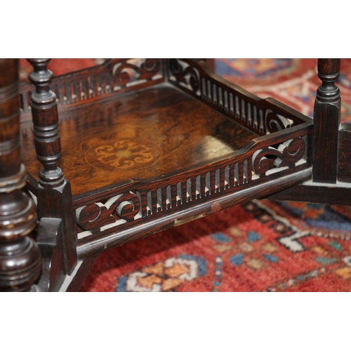 351 - Edwardian inlaid occasional table, the octagonal top over spindle supports and galleried stretcher u... 