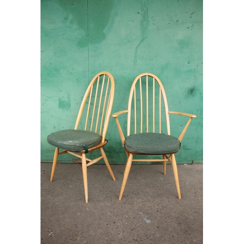 373 - Set of six Ercol light elm Windsor quaker stick back dining chairs together with two matching carver... 