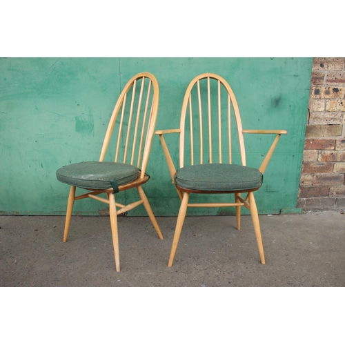 373 - Set of six Ercol light elm Windsor quaker stick back dining chairs together with two matching carver... 