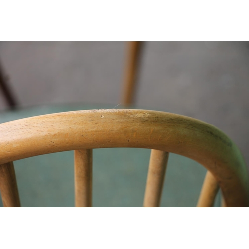 373 - Set of six Ercol light elm Windsor quaker stick back dining chairs together with two matching carver... 