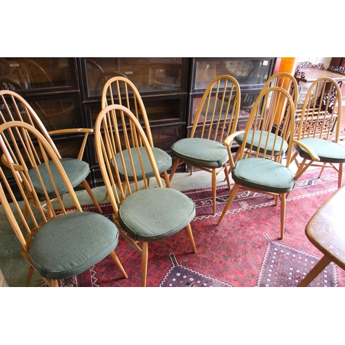 373 - Set of six Ercol light elm Windsor quaker stick back dining chairs together with two matching carver... 