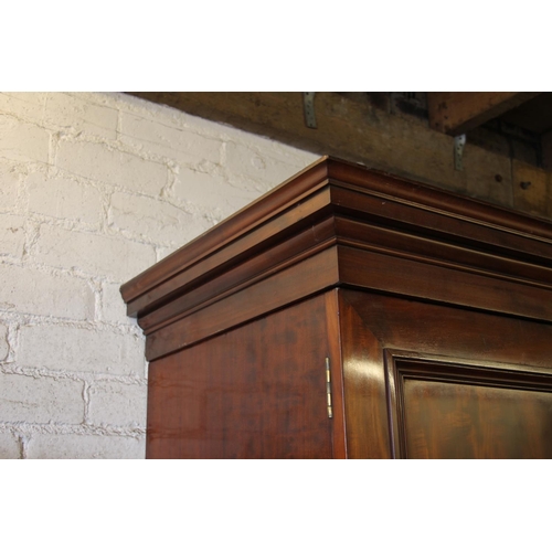 413 - Victorian mahogany inverted breakfront compactum, the moulded cornice over central doors with shelve... 