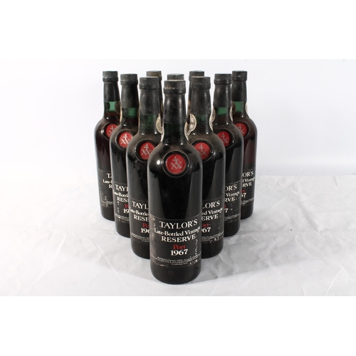 1220 - Ten bottles of TAYLORS 1967 4XX late bottled vintage reserve port, bottled in Oporto 1972, no abv. o... 