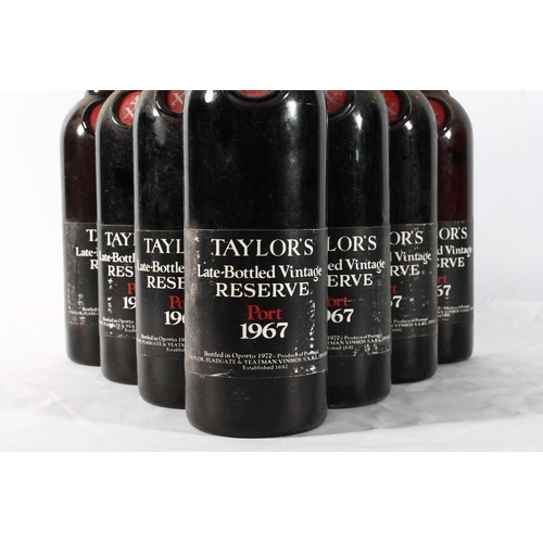 1220 - Ten bottles of TAYLORS 1967 4XX late bottled vintage reserve port, bottled in Oporto 1972, no abv. o... 