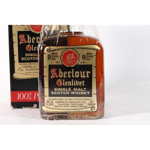 1235 - ABERLOUR-GLENLIVET 9 year old 100% pure malt Scotch whisky, old style square section dumpy bottle, C... 