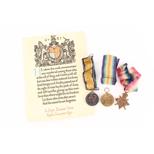 1415 - Medals of 20779 Acting Sergeant E White of the Liverpool Regiment comprising WWI war medal and Victo... 