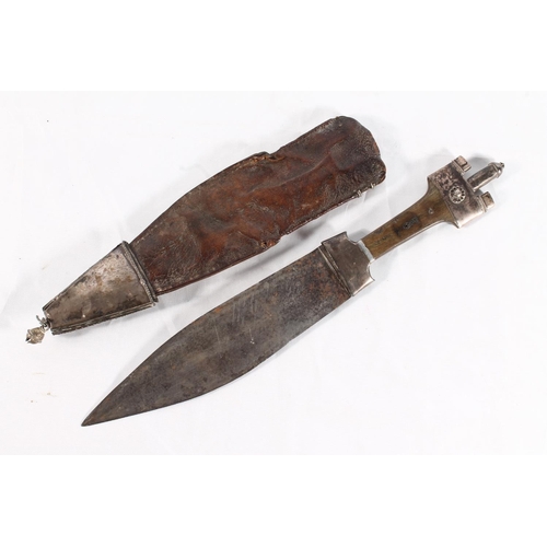 1447 - Somalian Billao style dagger with large flat isosceles leaf shaped blade, possibly rhino horn grip w... 