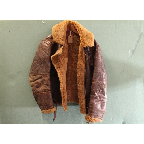 1451 - WWII era sheepskin and leather pilot's Irwin style flying jacket, no identifying labels, the zip by ... 