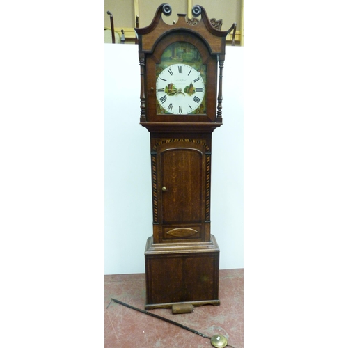 298 - John Telford of Maryport, c. 184019th century marquetry inlaid oak and mahogany longcase clock, the ... 