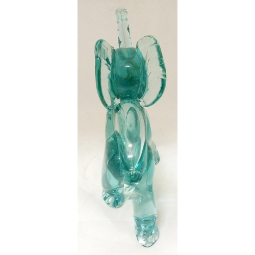 331 - Attributed to Archimede Seguso for Murano Aquamarine-coloured glass figure of an elephant, standing ... 